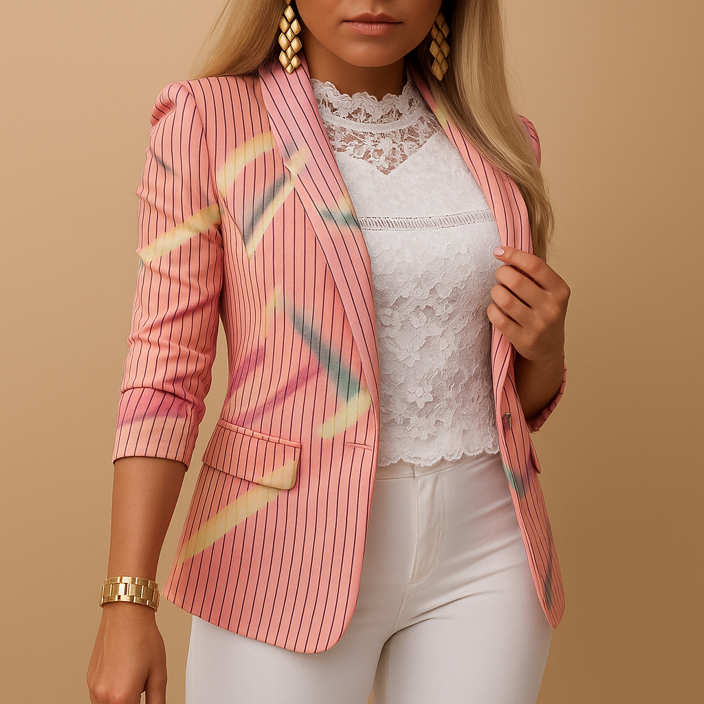 Blazer elegante de mujer con estampado vibrante y cuello de chal | Nienke