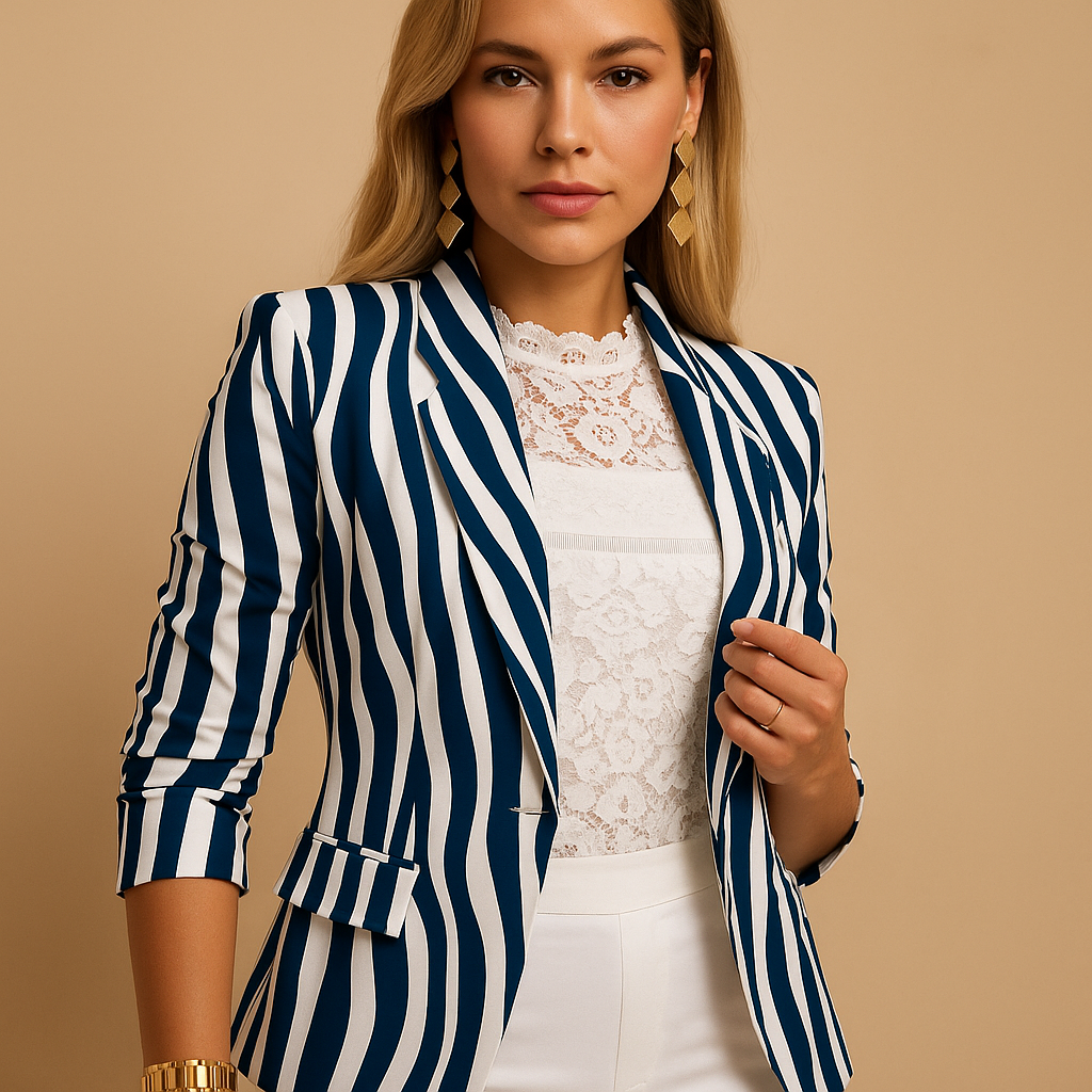 Blazer elegante de mujer con estampado vibrante y cuello de chal | Nienke