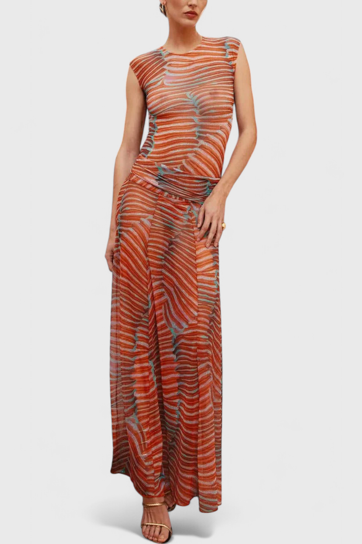Silvina Retro Mesh Set with Wave Print and Flowing Cut