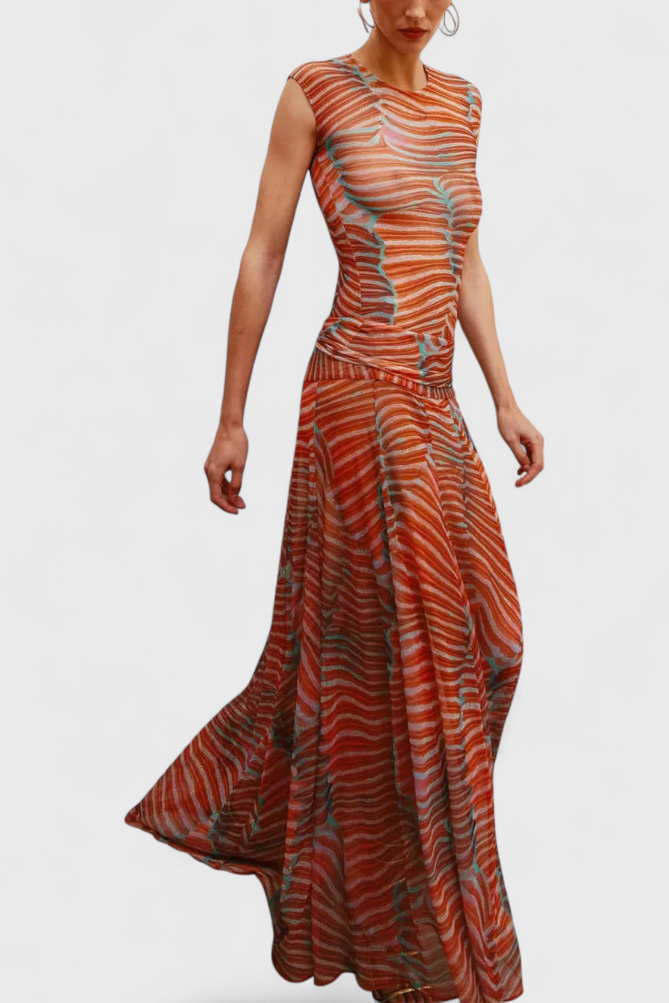 Silvina Retro Mesh Set with Wave Print and Flowing Cut