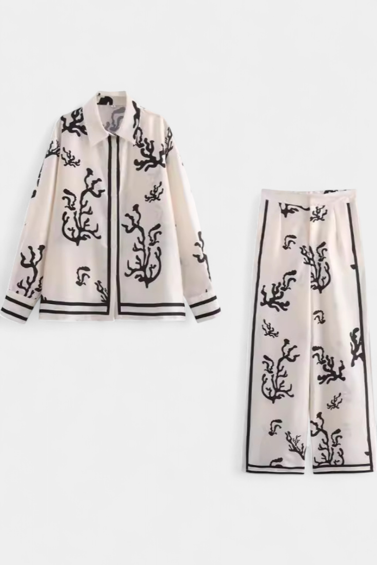 Nazaret Conjunto de Pierna Ancha con Estampado Artístico