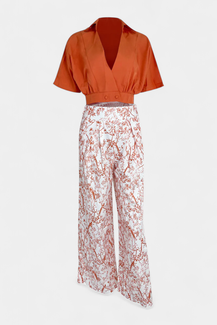 Oli Conjunto Boho de Cuello en V y Pierna Ancha