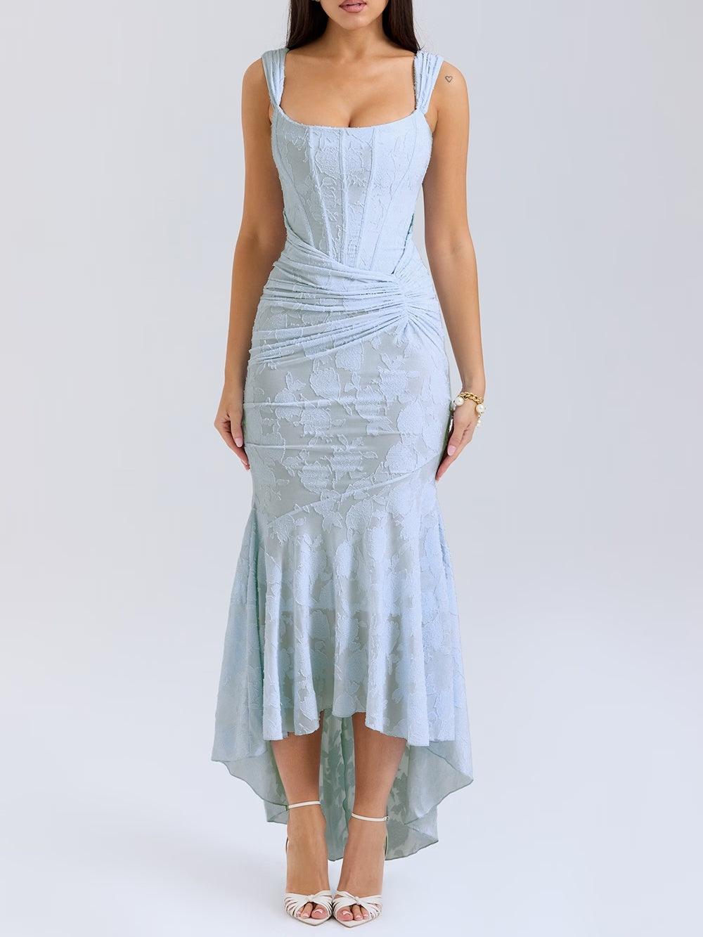 Giulia | Vestido maxi floral azul campanula