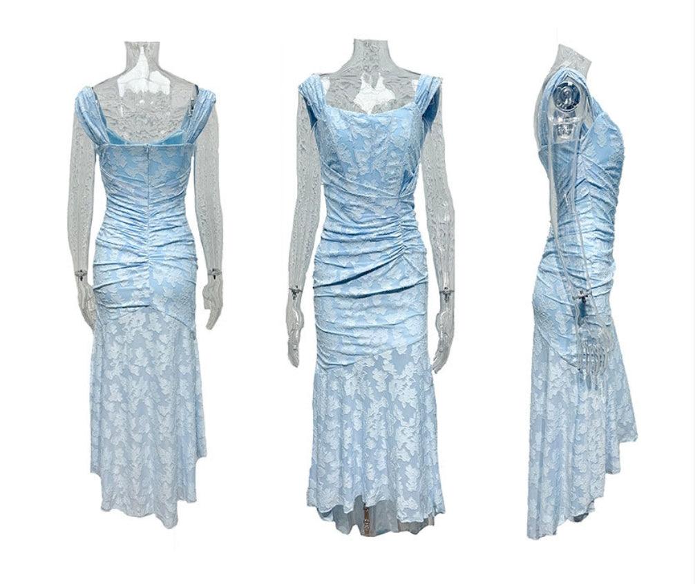 Giulia | Vestido maxi floral azul campanula