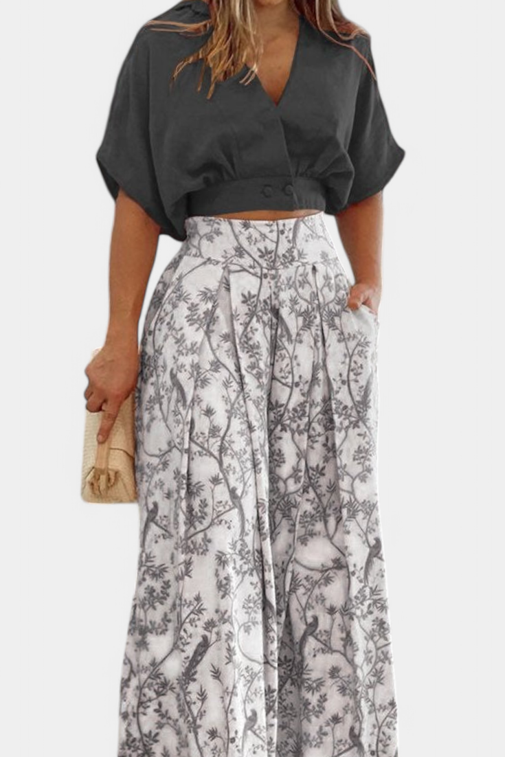 Oli Conjunto Boho de Cuello en V y Pierna Ancha