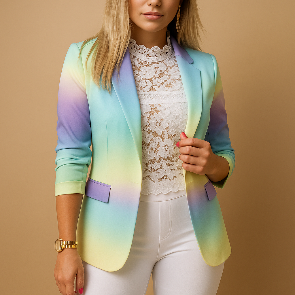 Blazer elegante de mujer con estampado vibrante y cuello de chal | Nienke