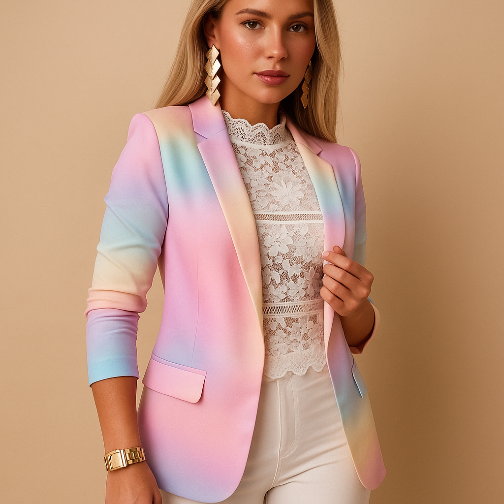 Blazer elegante de mujer con estampado vibrante y cuello de chal | Nienke