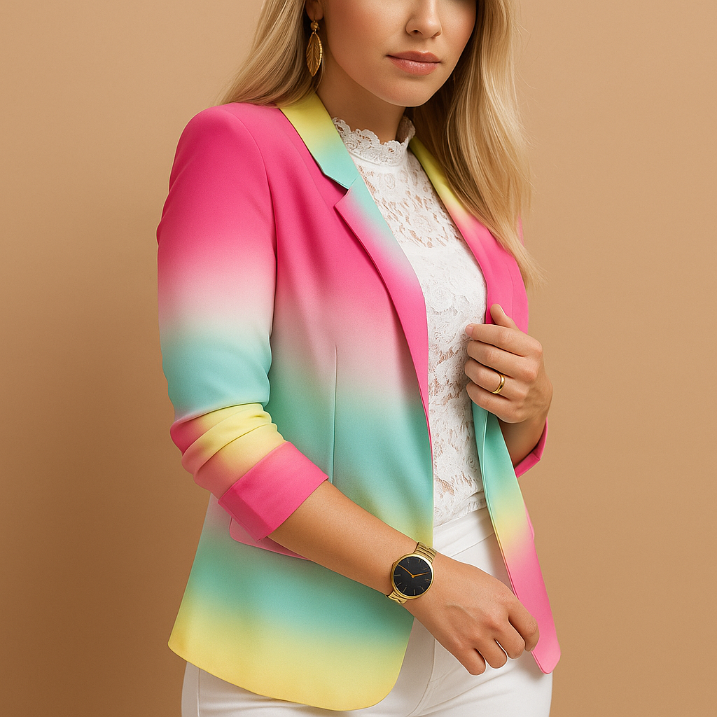 Blazer elegante de mujer con estampado vibrante y cuello de chal | Nienke