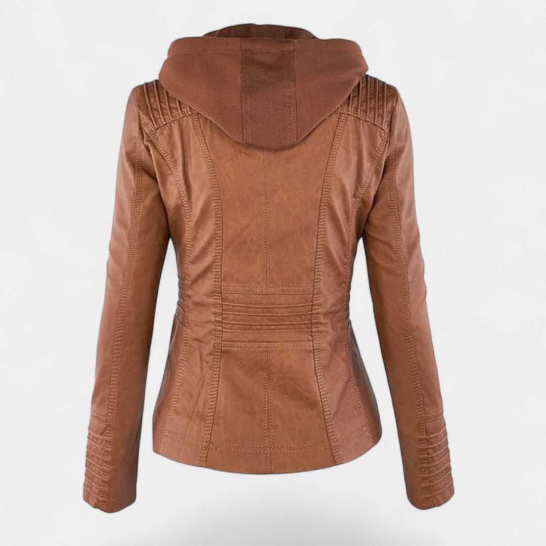 Pia Chaqueta Moderna de Cuero con Capucha