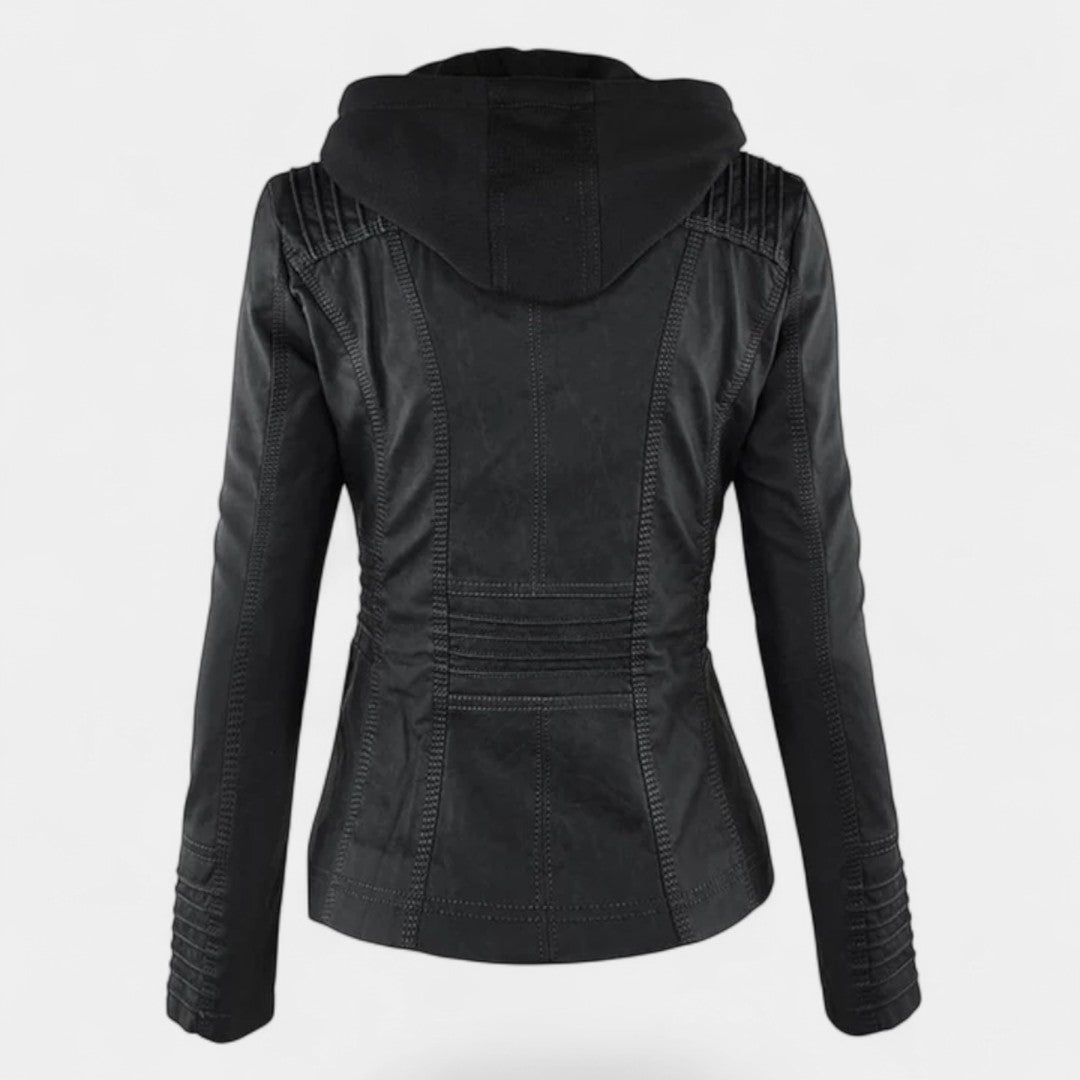 Pia Chaqueta Moderna de Cuero con Capucha