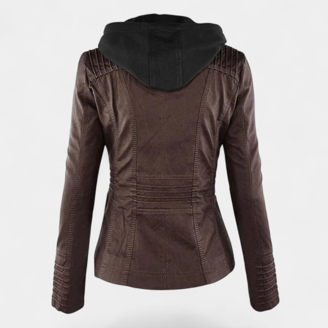 Pia Chaqueta Moderna de Cuero con Capucha